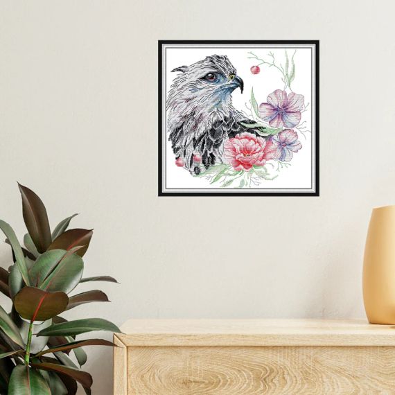 Набір для вишивання за нанесеною на канву схемою "Eagle And Flowers". AIDA 14CT printed 33*32 см | Зображення 9