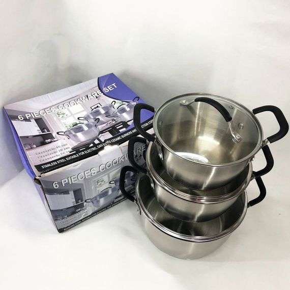 Набір каструль 6 предметів LB-1891 із нержавіючої сталі зі скляною кришкою, набори каструль | Зображення 3