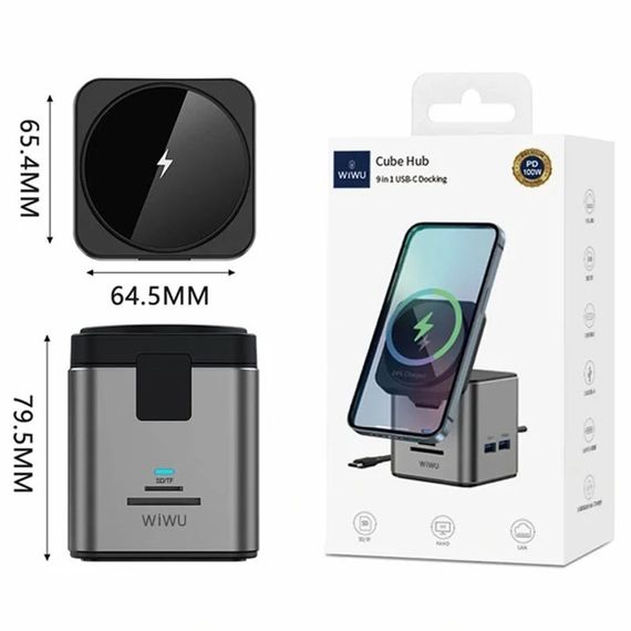 БЗП + HUB WIWU Wi-W025 Cube 9in1 USB-C Gray | Зображення 6