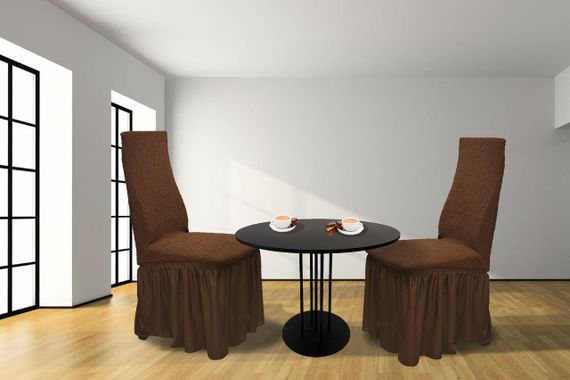 Жаккардовые чехлы на стулья Volna с юбкой Коричневые