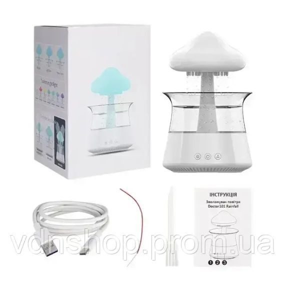Атмосферний ультразвуковий зволожувач повітря гриб Rainfall з ефектом дощу. Нічник зволожувач повітря Doctor-101 з підсвіткою | Зображення 1