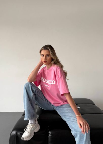 Женская свободная футболка оверсайз Prosecco mood  SH318 цвет розовый, размер 42/46 onesize | Зображення 5
