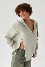 В'язана жіноча кофта з блискавками - м'ятний цвет, ONE SIZE (є розміри)