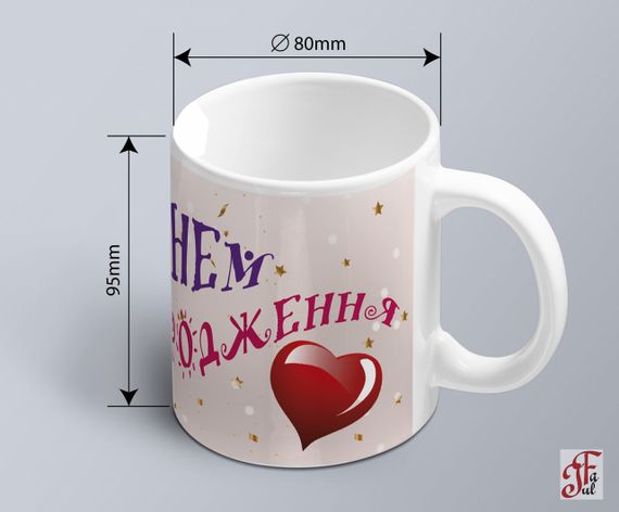 Чашка  з принтом до дня народження з кульками та сердечком на рожевому тлі  (02010115019) | Зображення 2