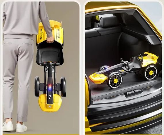 Электромобиль сложен с аккумулятором 6V 4.5Ah и скоростью до 6 км/ч/M-6072 Eco Koleso желтый | Зображення 1