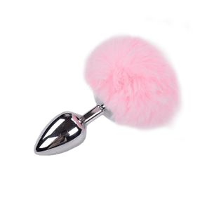 Металлическая анальная пробка Кроличий хвостик Alive Fluffy Plug L Pink, диаметр 3,9 см sexstyle