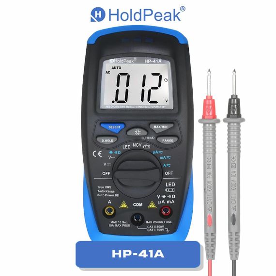 Мультиметр HoldPeak HP-41A цифровий (TrueRMS 2000 відліків 600В 10А AC/DC 20МОм NCV)