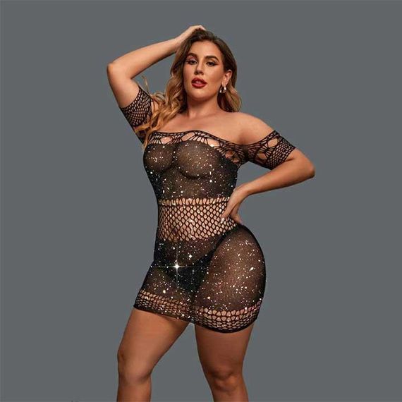 Сексуальное мини-платье с короткими рукавами и стразами M-L-XL | Зображення 1