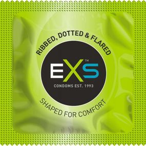 Презервативы EXS Ribbed, Dotted ребристые с пузырьками, зеленые; 53 мм (цена за 5 шт.) sexstyle