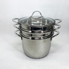 Кастрюля пароварка-мантоварка LB-1863C с нержавеющей стали с стеклянной крышкой XE-382 4,7 л