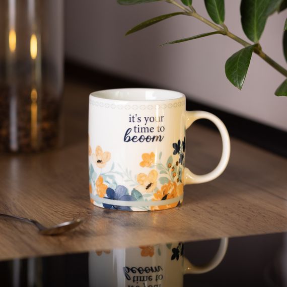 Кружка фарфоровая с цветочным принтом 400 (мл) для чая и кофе Белая RX-N240139W | Зображення 3