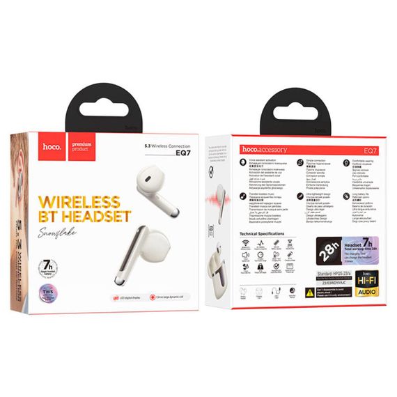 Беспроводные наушники HOCO EQ7 Snowflake true wireless BT headset Milky White | Зображення 3
