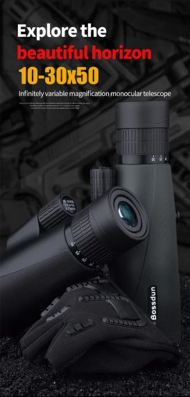 Потужний монокуляр Bossdun 10-30x50 — HD оптика, нічний режим, кріплення для смартфона