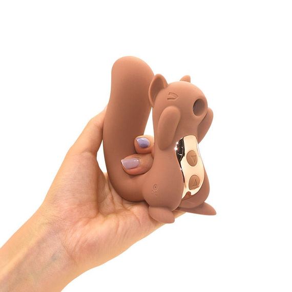 Вакуумний кліторальний стимулятор з вібрацією 2 в 1 у формі білочки Sweet Em Velvet Lure Brown | Зображення 7