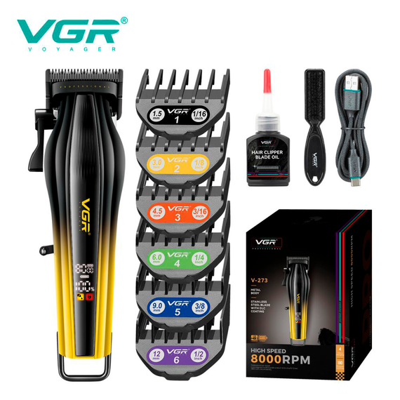 Акумуляторна машинка для стрижки VGR V-273 GOLD, 6 насадок, 8000 RPM, 3000 mAh, LED дисплей | Зображення 1