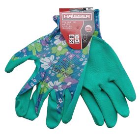 Перчатки полиэстер синие с зеленым латексным покрытием Haisser 211433
