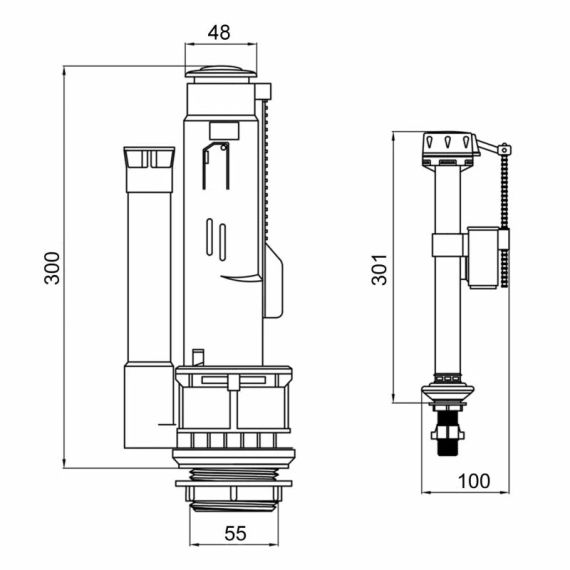 Qtap HY1 (Presto) комплект арматури для бачка унітаза з подвійною круглою кнопкою змиву 4,8 см і клапаном нижнього подавання води, 3/6L | Зображення 1