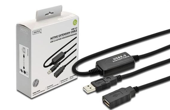 Кабель DIGITUS USB 2.0 (AM/AF) активный удлинитель 10м  Black (DA-73100-1)
