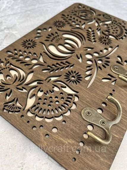 Настенная ключница из украинским народным орнаментом Деревянный органайзер для ключей Держатель для хранения | Зображення 3