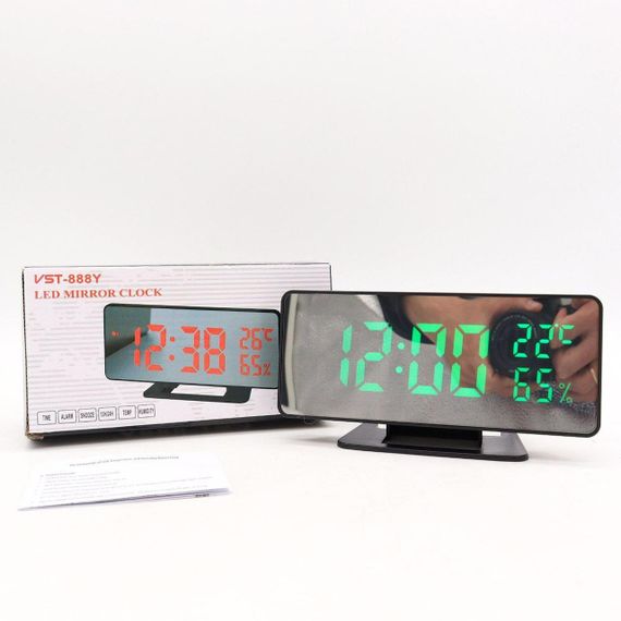 Настільний LED годинник з будильником і термометром вологістю VST 888Y / Електронний дзеркальний годинник для дому | Зображення 8