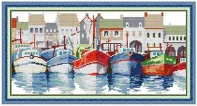 Набір для вишивання за нанесеною на канву схемою "Colorful Sailboat". AIDA 14CT printed 42*21 см