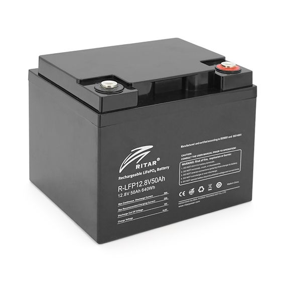 Акумуляторна батарея із bluetooth Ritar LiFePO4 12,8V 50Ah 640Wh (198х166х169 мм), 6.5kg Q1