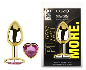 Анальная пробка с кристаллом EGZO - Gold Heart Plug Rose size S Sex Aura