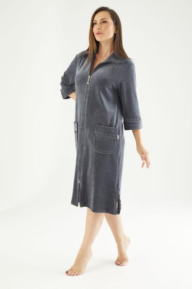 Женский халат Nusa 0321 велюровый на молнии, антрацит 4XL | Зображення 5