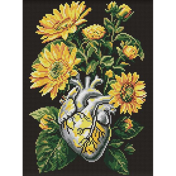 Алмазная мозаика "Подсолнухи и сердце" ©art_selena_ua AMO20178, 30х40 см