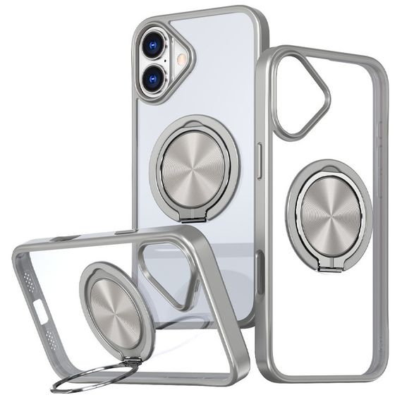 TPU+PC чохол Metal Ring with MagSafe для Apple iPhone 16 (6.1") Сірий