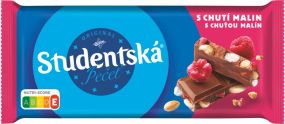 Шоколад молочний Studentska Mlecna малина з арахісом, 180 г, Чехія