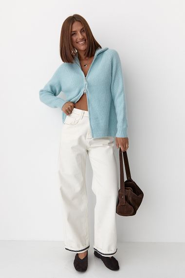 В'язаний кардиган із коміром на блискавці - блакитний цвет, ONE SIZE (є розміри) | Зображення 2