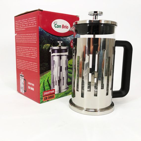 Заварник Con Brio CB-5060 Френч-пресс 600 мл,  Чайник самовар стеклянный, Заварники для чая и кофе | Зображення 3