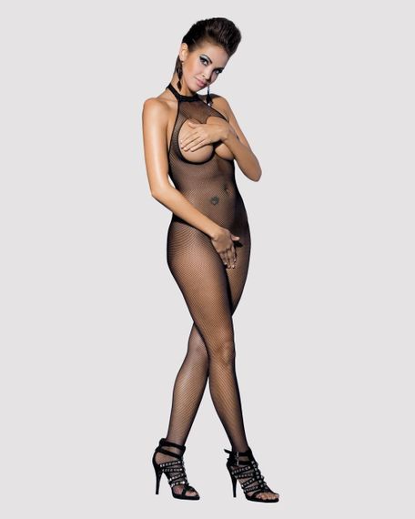 Бодістокінг із дрібної сітки з відкритими грудьми та доступом Obsessive Bodystocking N101 S/M/L, чор | Зображення 1