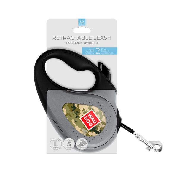 Рулетка для собак Waudog R-Leash L з малюнком "Мілітарі", стрічка, 5 м | Зображення 1