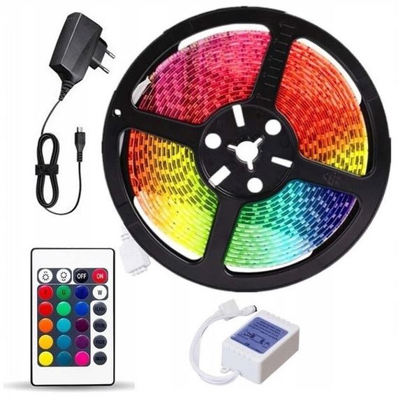 Светодиодная лента SMD 3528 RGB 5м с пультом и блоком питания гирлянда FL-68 | Зображення 2