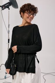 Прозорий вільний лонг із горловиною-човником - чорний цвет, ONE SIZE (є розміри)