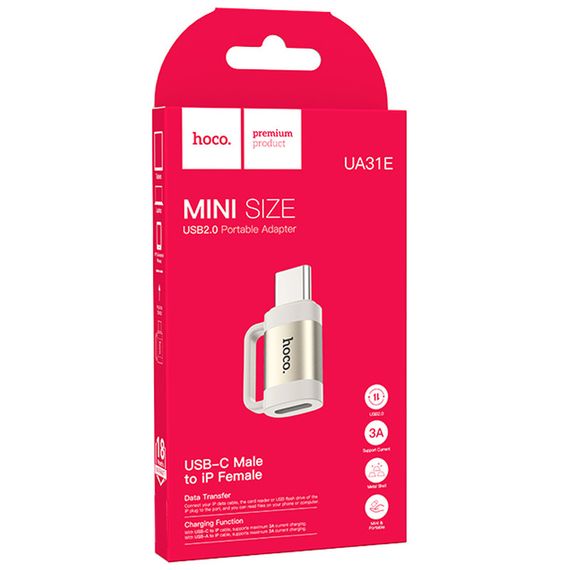 Переходник Hoco UA31E OTG Type-C male to Lightning female Gray | Зображення 4