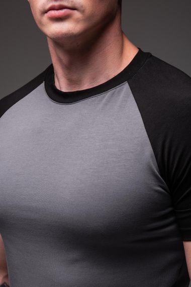 Мужская футболка летняя приталенная двухцветная RA1404 размер L, цвет серый | Зображення 2