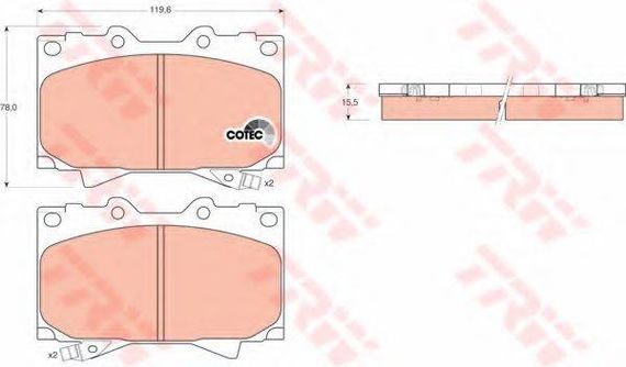 Колодка гальм. диск. TOYOTA LAND CRUISER (_J7_), LAND CRUISER 100 (_J10_) передн. (вир-во TRW) TRW GDB3197 на LEXUS LX (UZJ100)