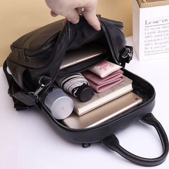 Жіночий шкіряний рюкзак міський. Модний рюкзак жіночий. Рюкзак з натуральної шкіри чорний 27735 | Зображення 4