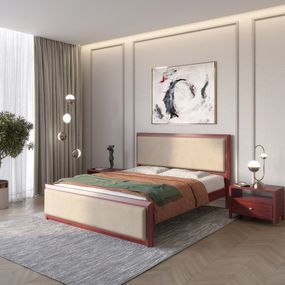 Полуторне дерев&#039;яне ліжко Mebigrand Барселона Б4 Махонь/Аляска 23 (Бежевий) 120х200 см (MBG-12821)