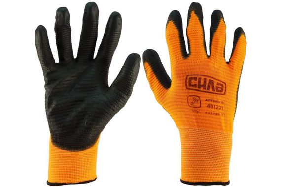 Перчатки с ПУ покрытием р10 (оранжевый + черный манжет) СИЛА | Зображення 2