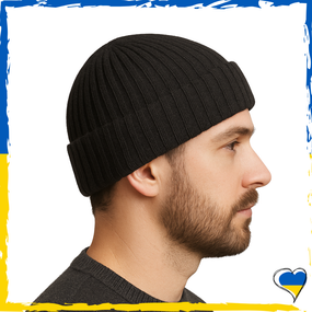 Шапка осіння чоловіча підліткова легка тягнеться Чорна 54-58