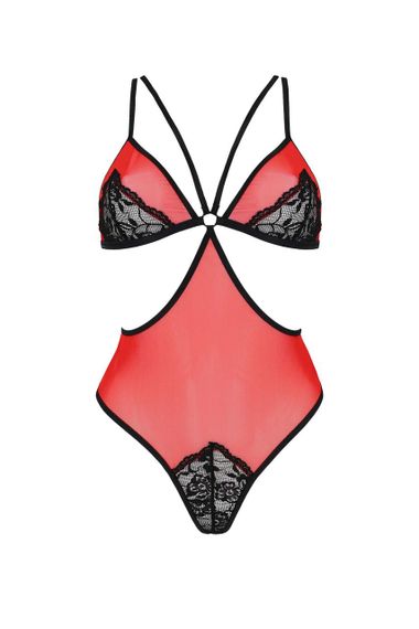 Напівпрозоре боді з мереживом Passion PEONIA BODY L/XL red | Зображення 2