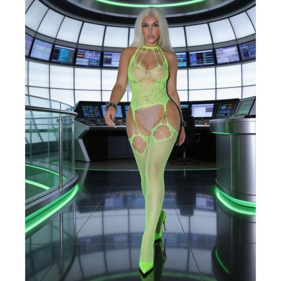 Бодистокинг сетка Star Night с открытыми плечами и бедрами, салатовый, OS (S-L) Sex Aura | Зображення 7