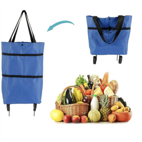 Сумка візка на коліщатках господарська для покупок складана на 65 літрів із міцного нейлону, синя