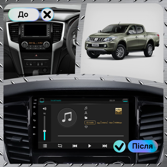 Штатная магнитола 9" Lesko для Mitsubishi L200 V 2015-2019 Top 2/32 4G WiFi GPS Митцубиси | Зображення 2