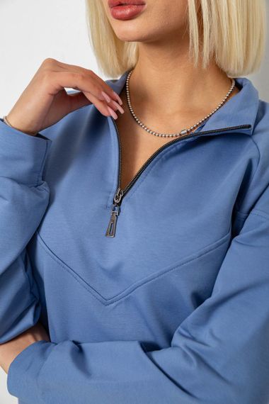Спортивний костюм жіночий однотонний, колір джинс, 244R1069AG | Зображення 4