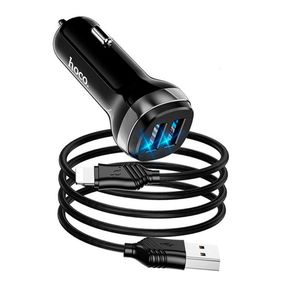 Набір АЗУ 12-24V HOCO Z40 + кабель Lighting, 2xUSB, 2.4A, кабель 1м, Black